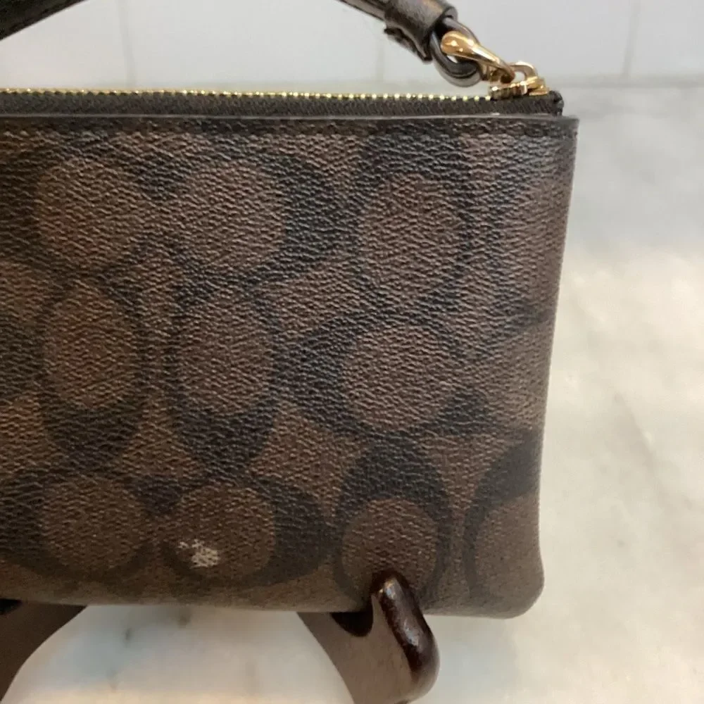 Coach Wristlet Bag Purse Small Signature Canvas Corner Zip Wallet Pouch